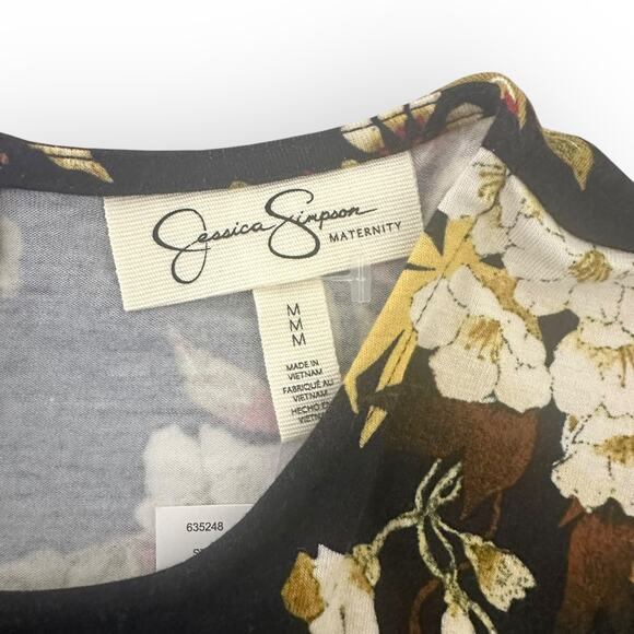 Jessica Simpson NWT Floral Maternity Top Size M long Sleeve Navy Blue Floral - Picture 2 of 9